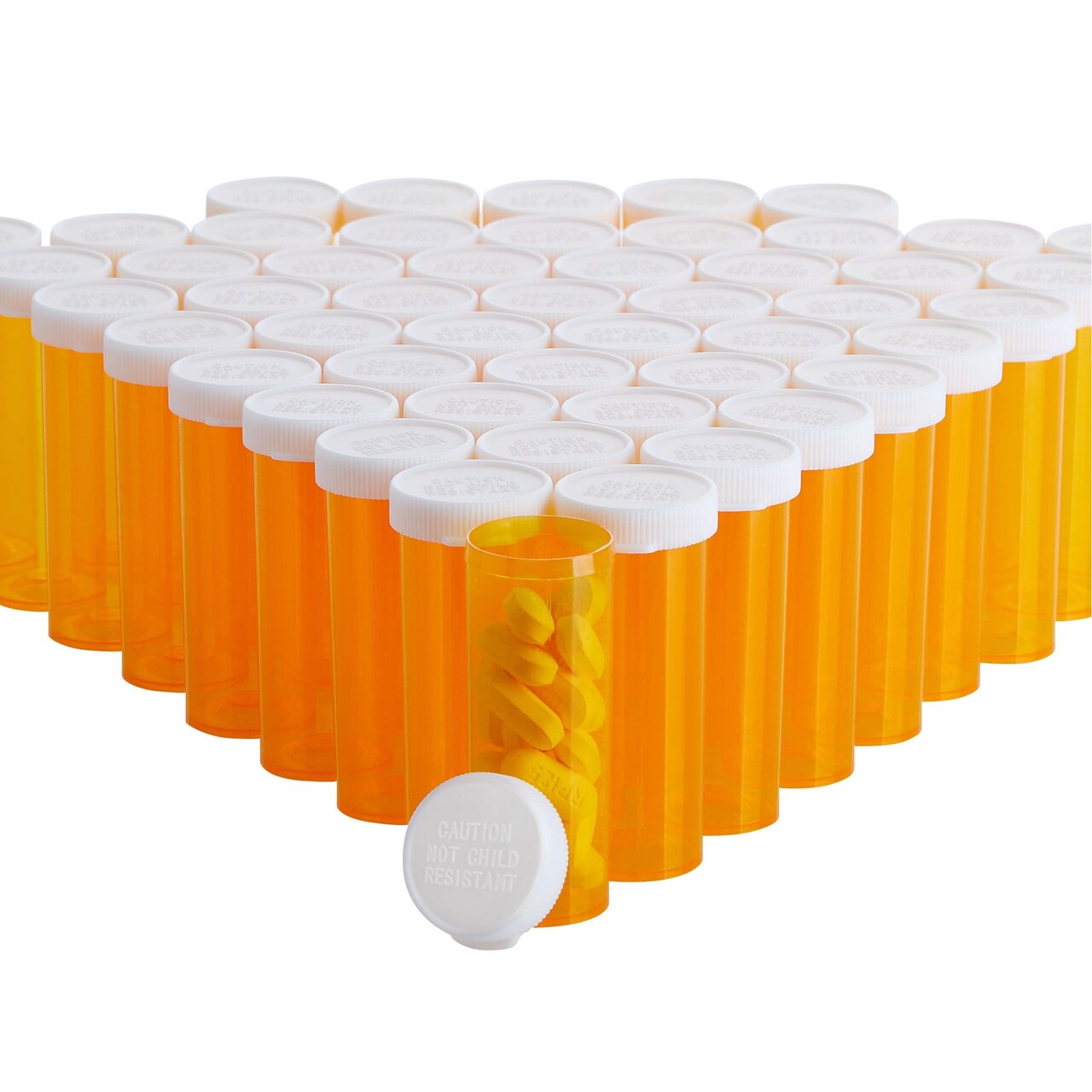 50 Pack Empty Pill Bottles with Caps for Prescription Medication, 8-Dram Plastic Medicine Container (Orange)